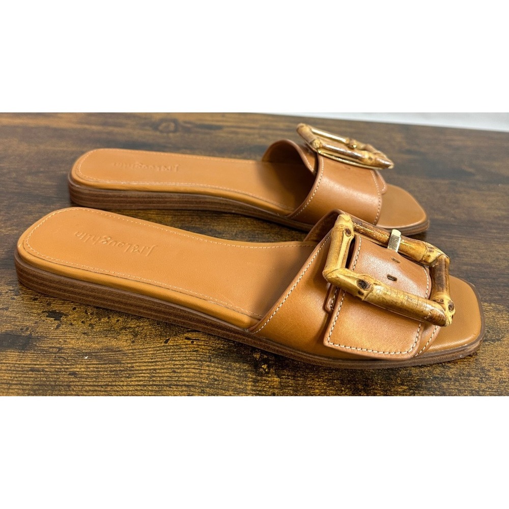 J McLaughlin Leather Slides Womens 8.5 Brown Aurora Bamboo Buckle Sandals Beachy - Picture 5 of 11